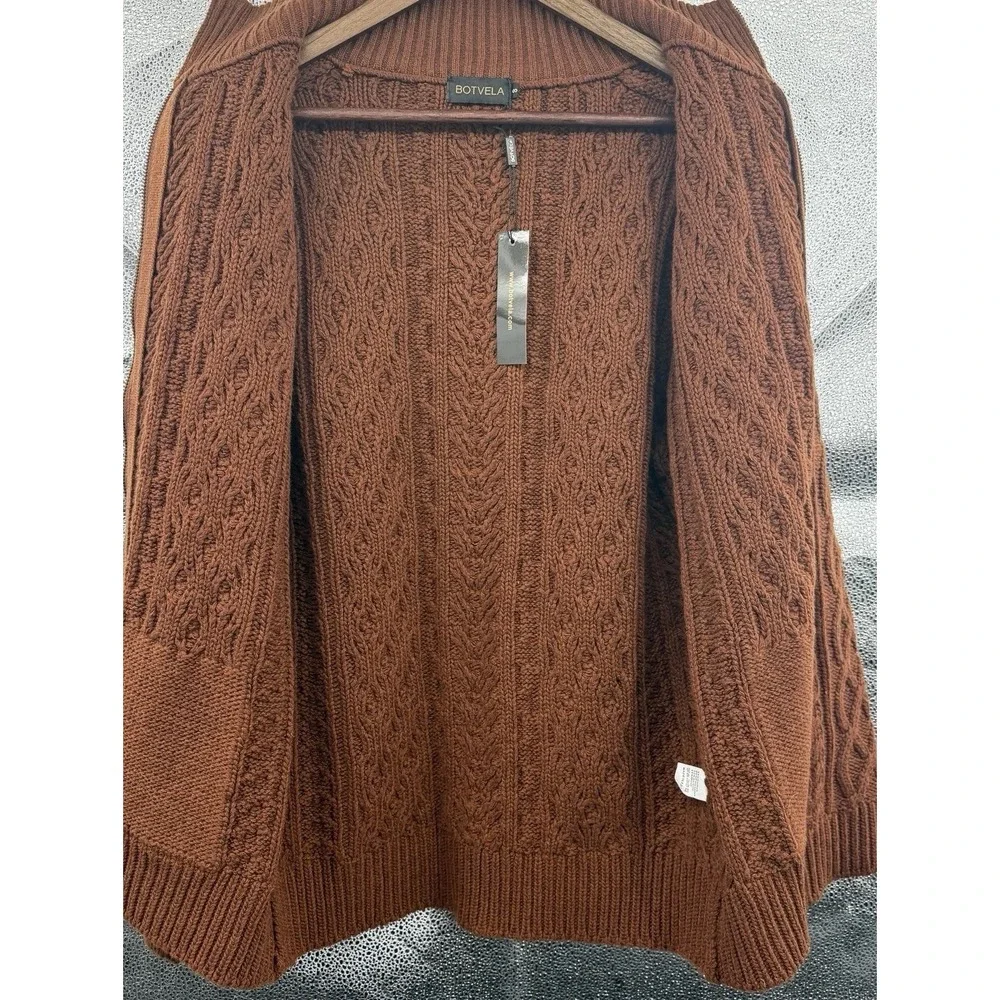 Botvela Chunky Cable Knit Full Zip Cardigan Sweater Men Small Rust NWT Fisherman - Picture 5 of 10